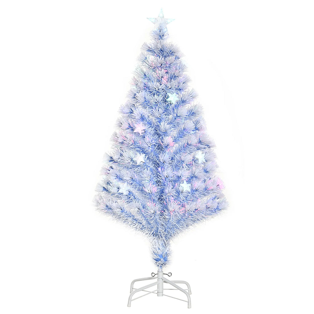 Dirbtinė kalėdinė eglutė su šviesolaidžiu ir LED apšvietimu, 120 cm, balta ir mėlyna