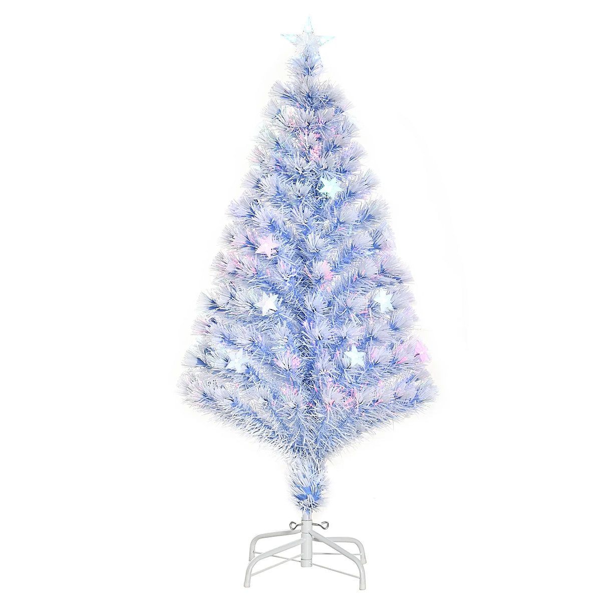 Dirbtinė kalėdinė eglutė su šviesolaidžiu ir LED apšvietimu, 120 cm, balta ir mėlyna