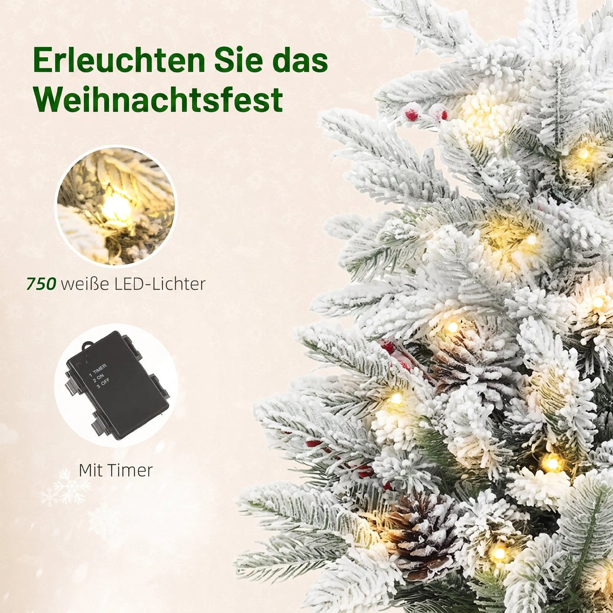 Dirbtinė Kalėdų eglutė su 35 LED lemputėmis, sniego efektu ir kankorėžiais, 60 cm, balta
