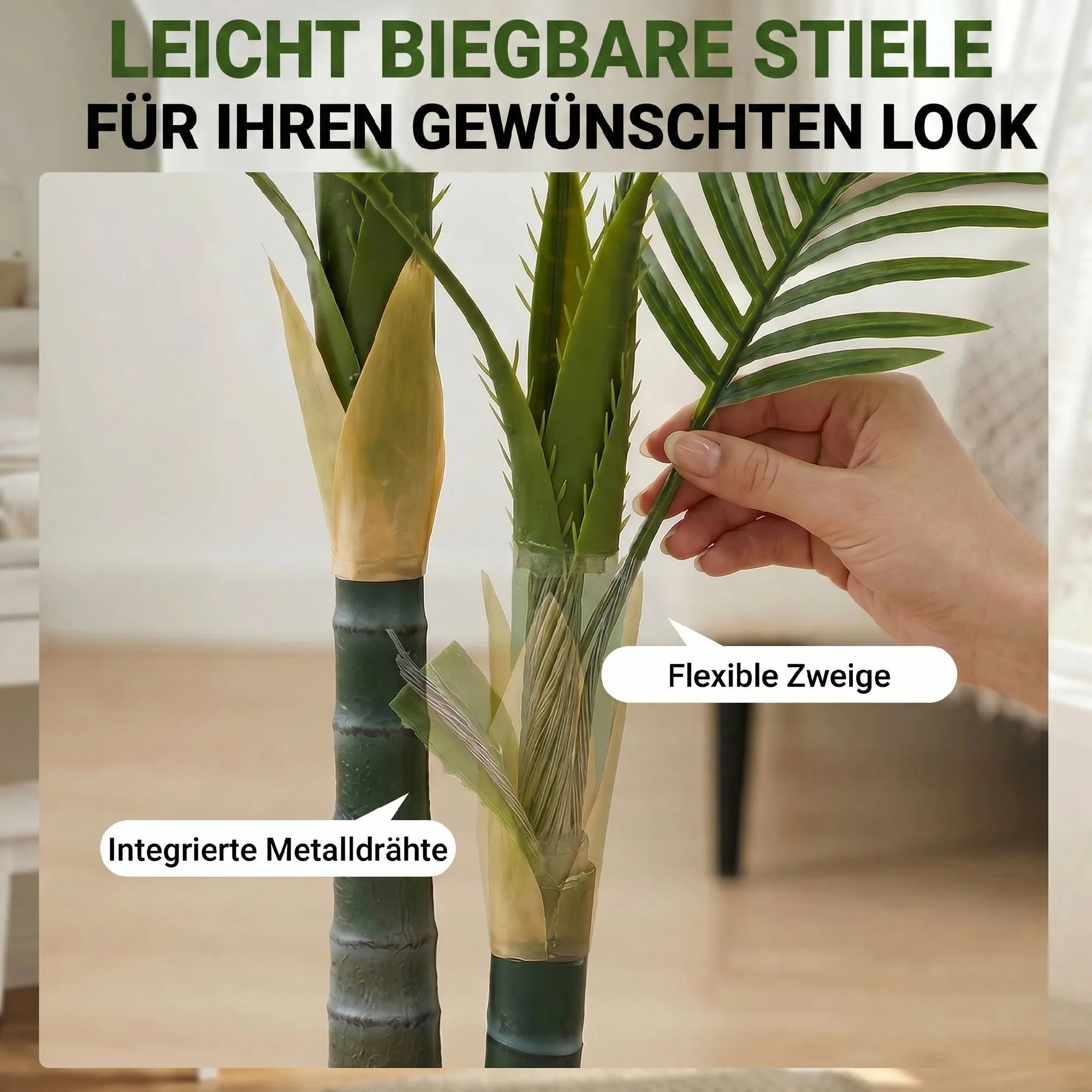 Dirbtinė palmė, 150 cm aukščio dekoratyvinė kambarinė gėlė, žalia