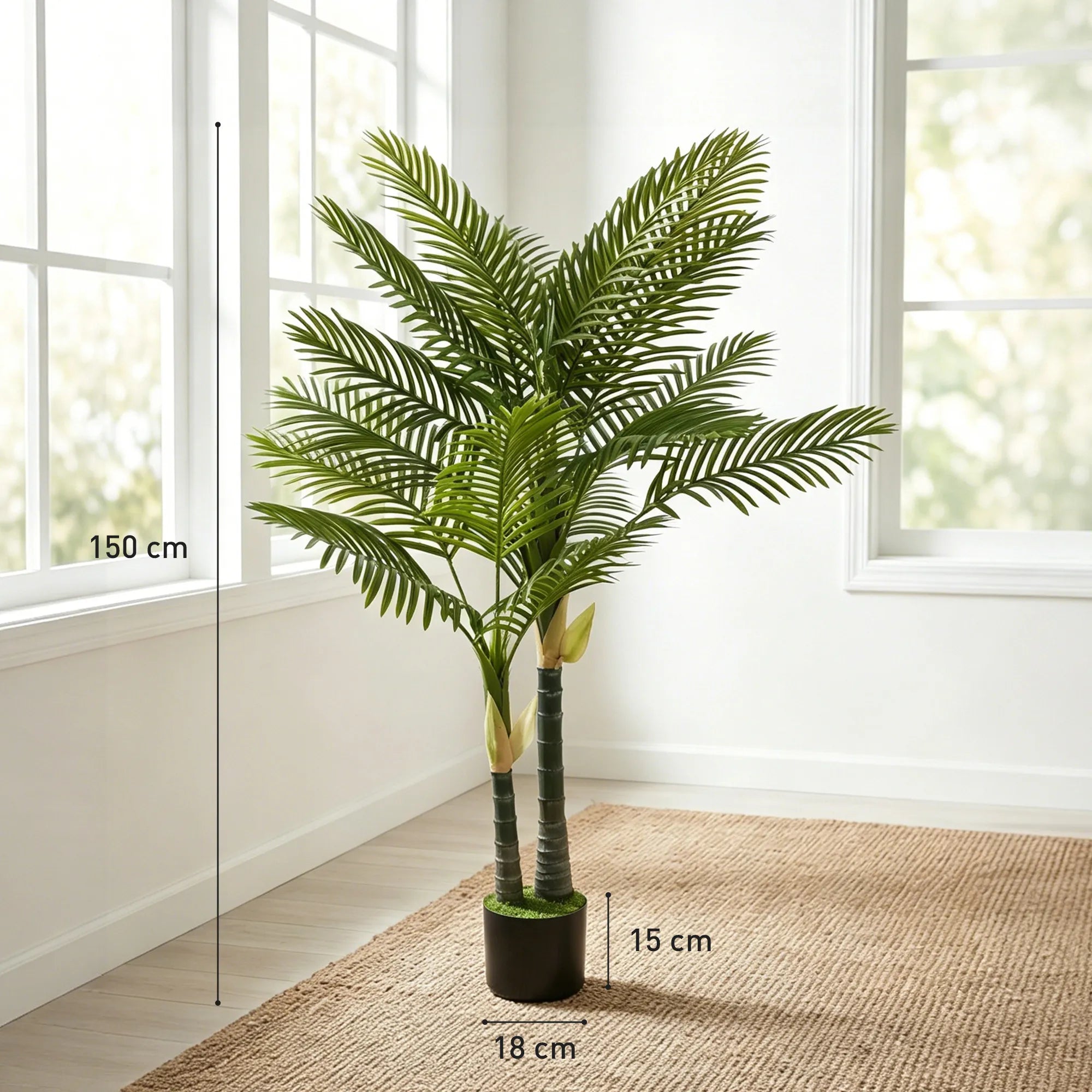 Dirbtinė palmė, 150 cm aukščio dekoratyvinė kambarinė gėlė, žalia