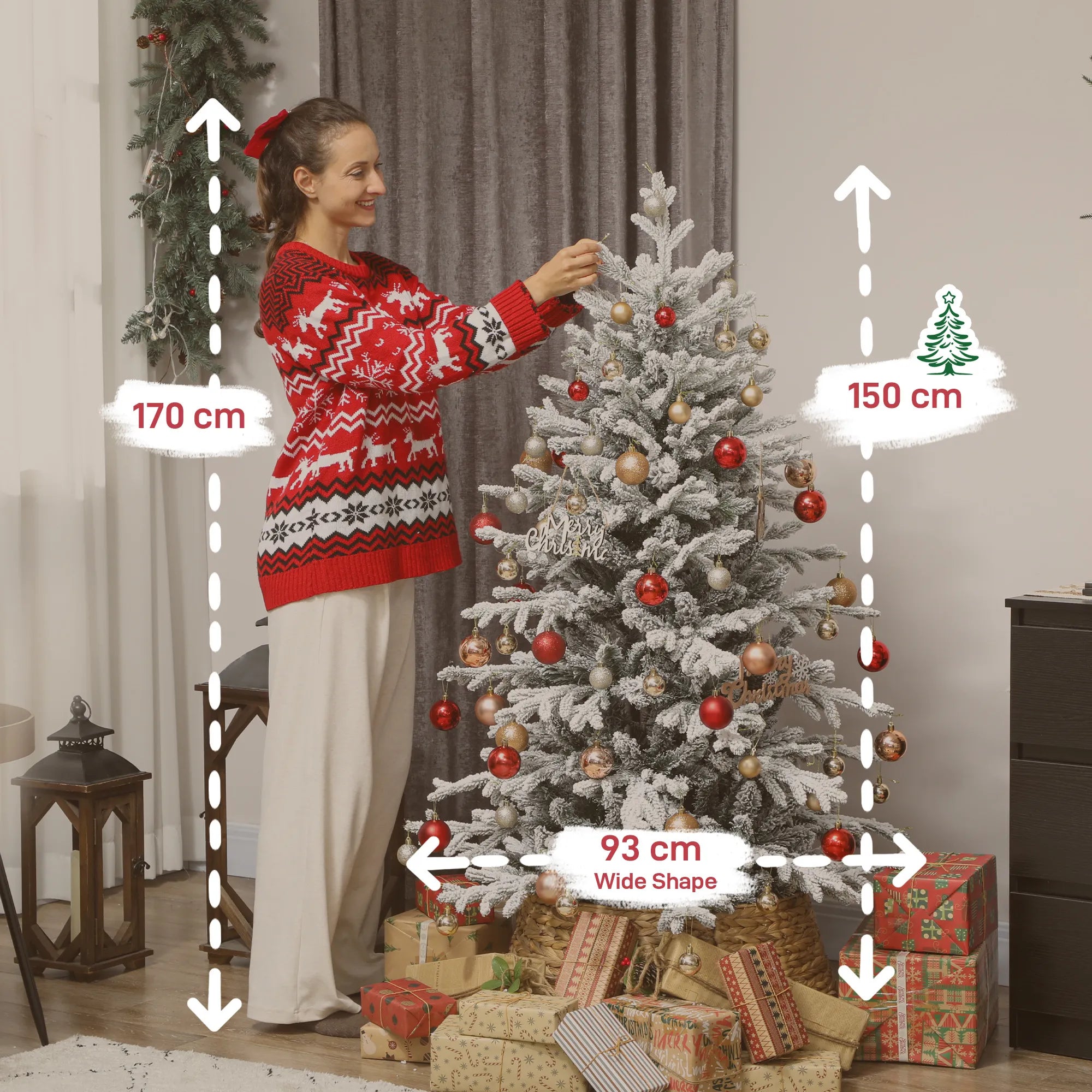 Dirbtinė pušis su sniegu, 150 cm, žalia ir balta