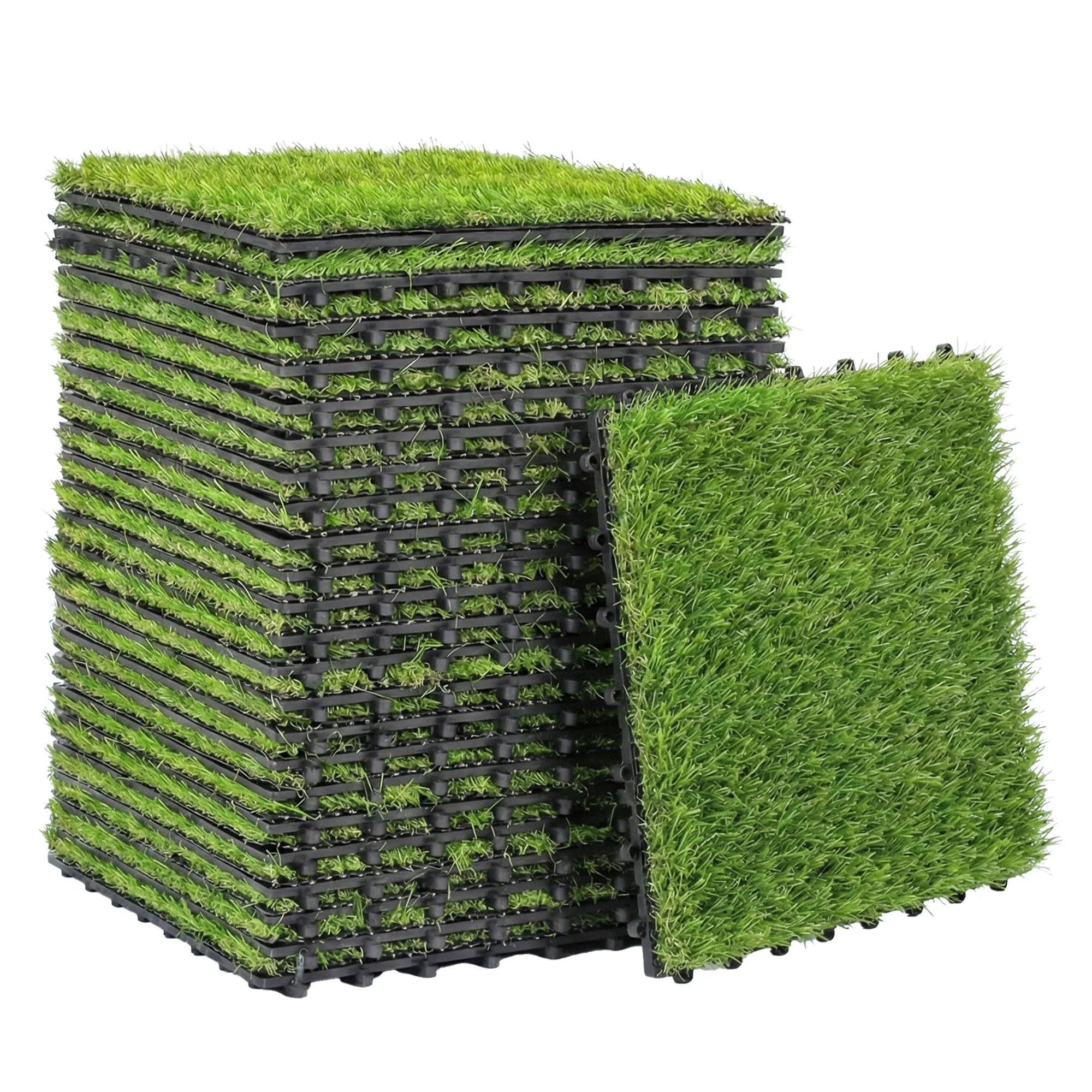 Dirbtinė žolė plytelėmis 30x30 cm su drenažo sistema – klojimas ant terasos