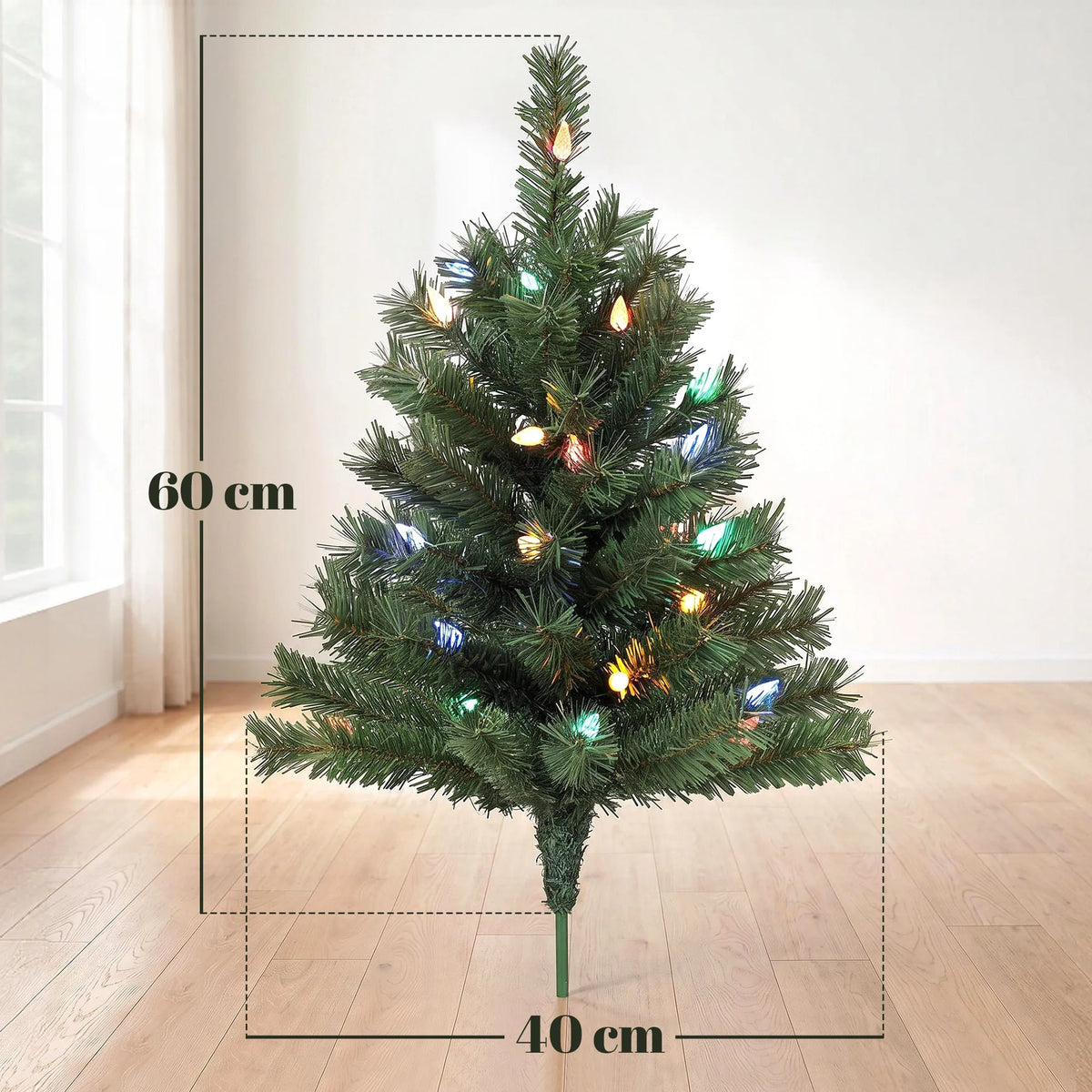 Dirbtinės kalėdinės eglutės, 2 vnt., 60 cm, 60 spalvotų LED lempučių