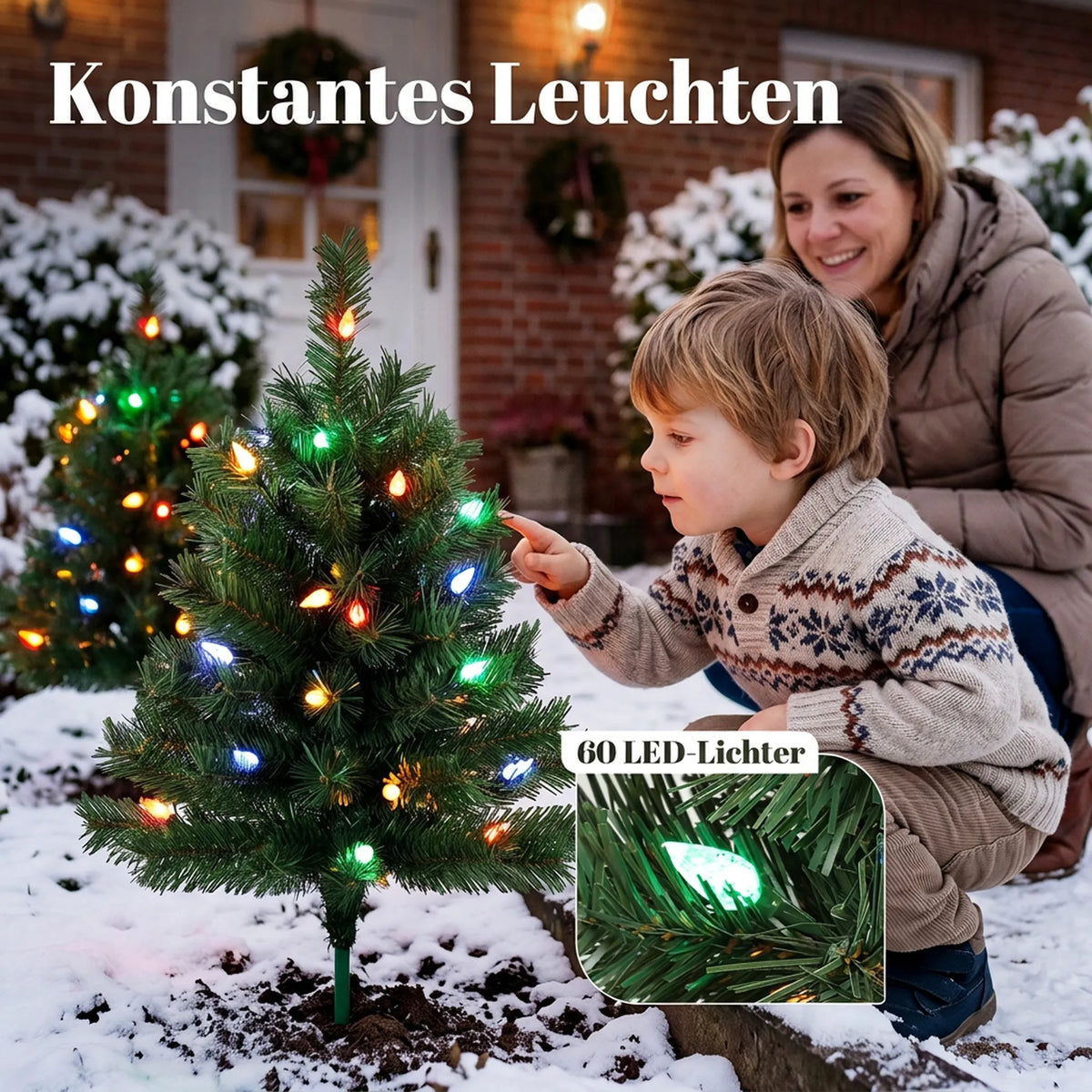 Dirbtinės kalėdinės eglutės, 2 vnt., 60 cm, 60 spalvotų LED lempučių