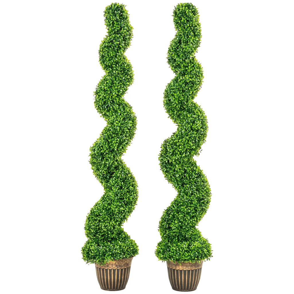 Dirbtiniai buksmedžiai, spiralės formos, 2 vnt., su vazonais, 150 cm, žali