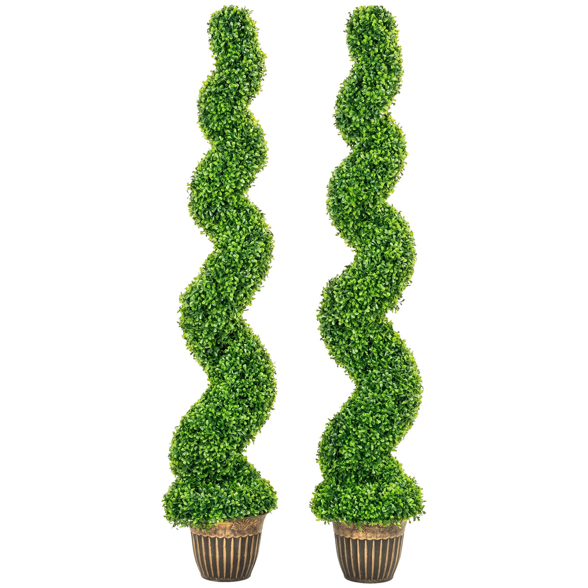 Dirbtiniai buksmedžiai, spiralės formos, 2 vnt., su vazonais, 150 cm, žali