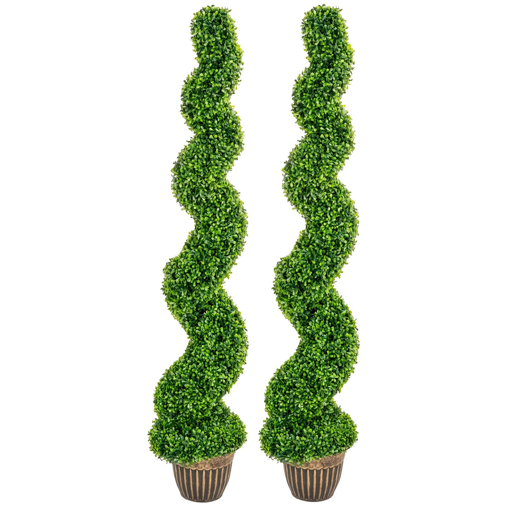 Dirbtiniai buksmedžiai, spiralės formos, 2 vnt., su vazonais, 150 cm, žali