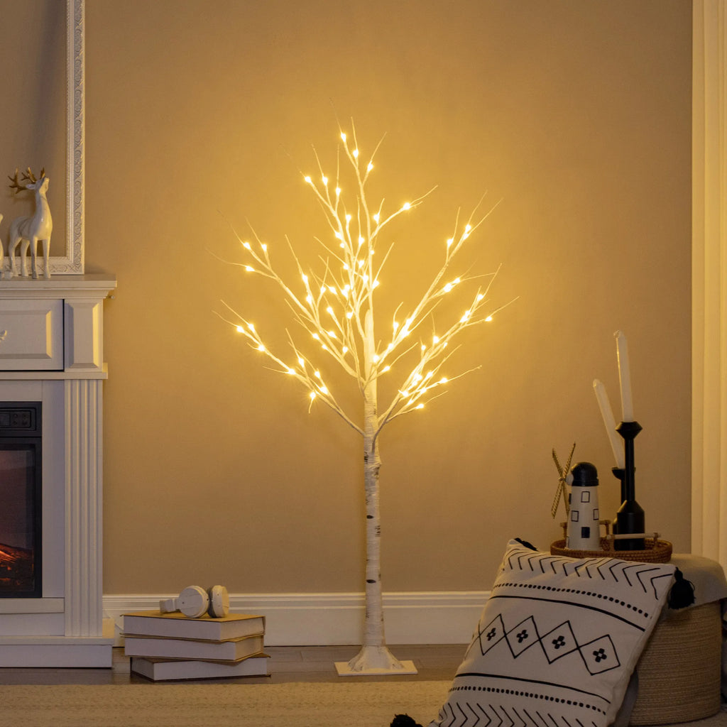 Dirbtinis beržas su LED apšvietimu, 120 cm, balta žievė
