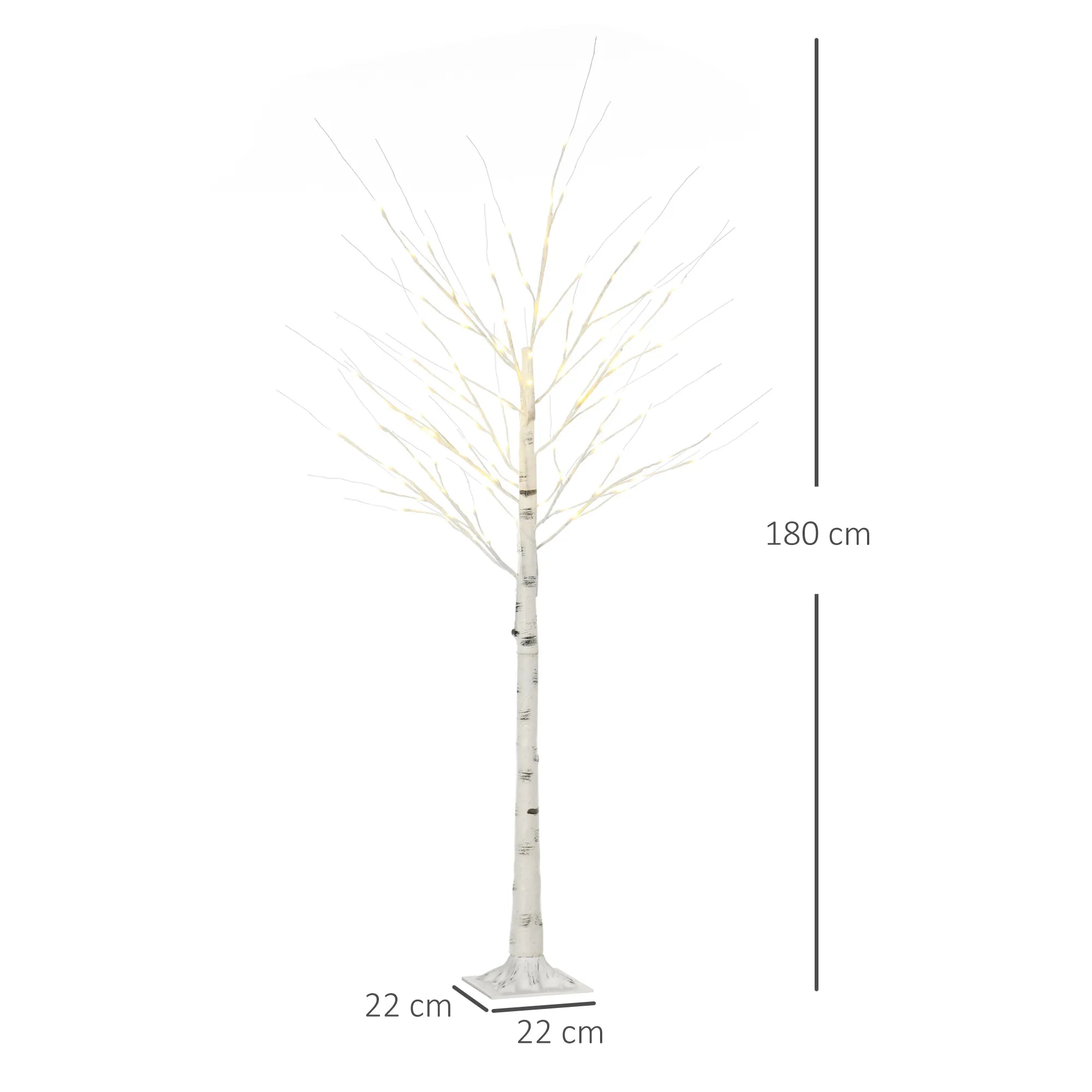 Dirbtinio beržo aukščio ir pagrindo matmenų schema, 180 cm