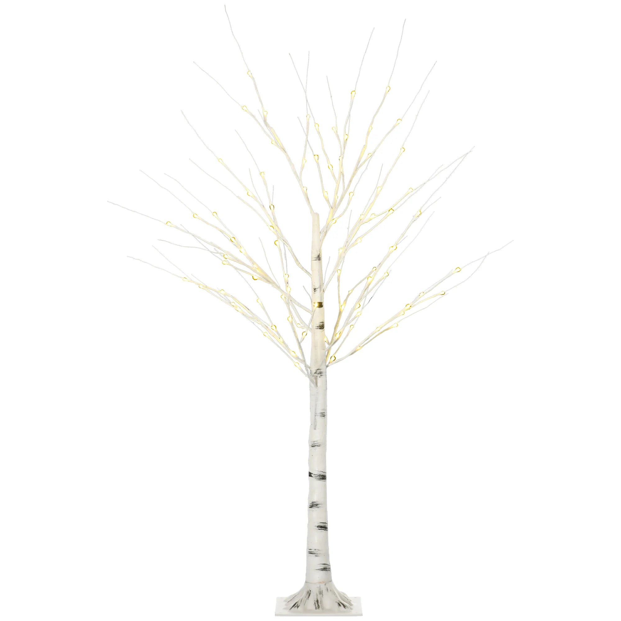 Dirbtinis beržas su LED, lanksčiomis šakomis, 150 cm, baltas