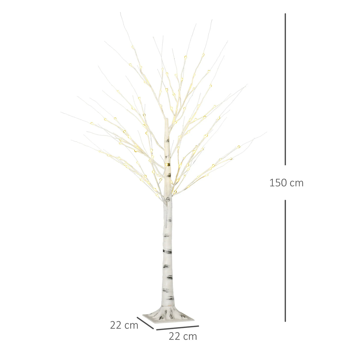 Dirbtinis beržas su LED, lanksčiomis šakomis, 150 cm, baltas