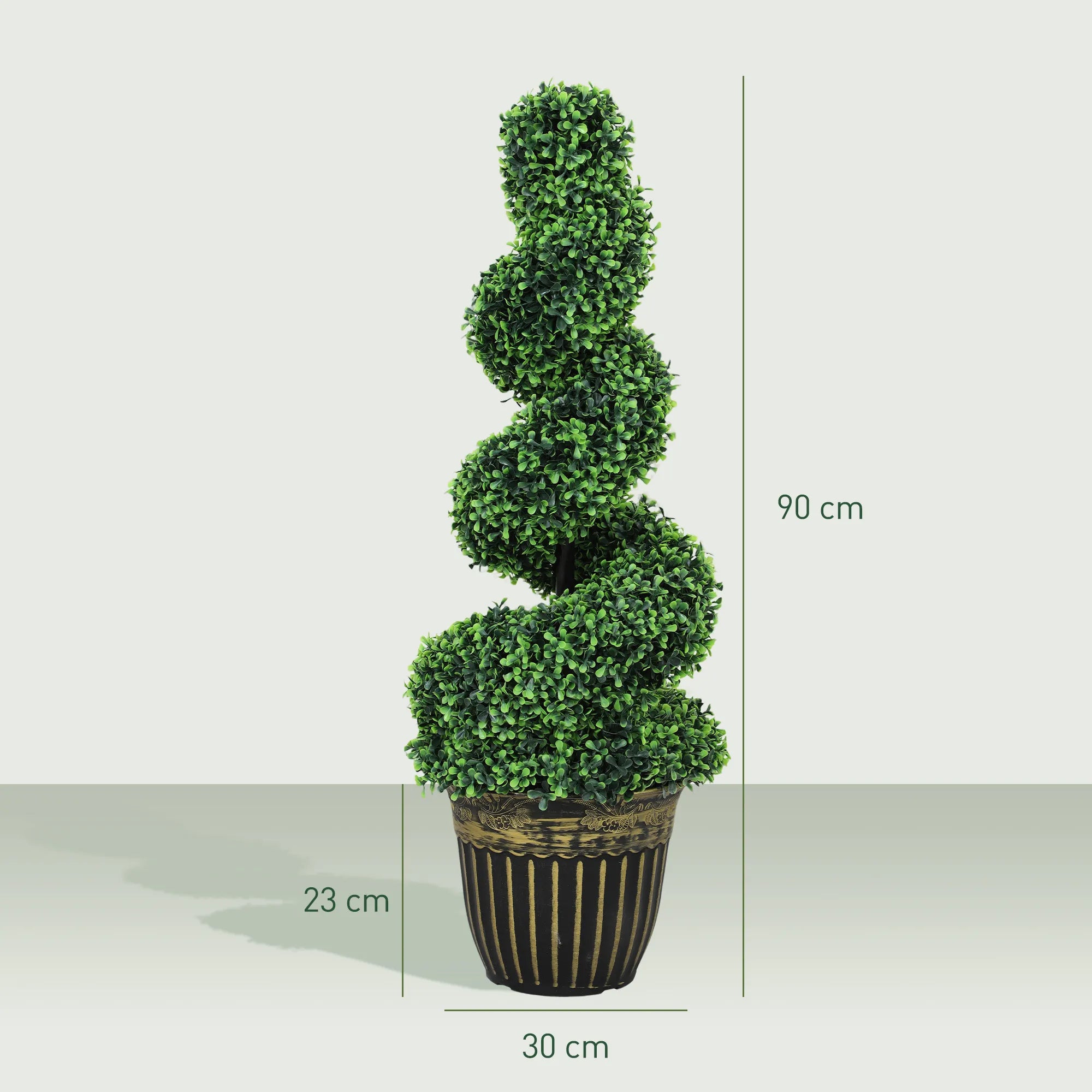 Dirbtinis buksmedis 90 cm, spiralinis 2 vnt. komplektas, žalias