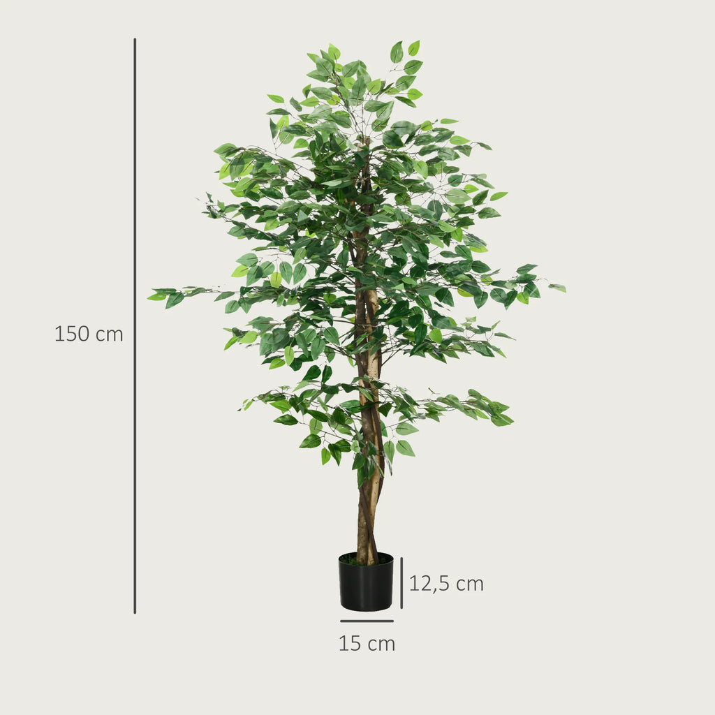 Dirbtinis fikusas su vazonu, 150 cm, žalias