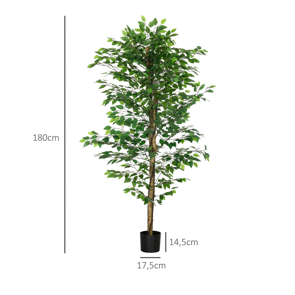 Dirbtinis fikuso medis, realistiškas, lengvai prižiūrimas, su vazonu, 180 cm aukščio, žalias