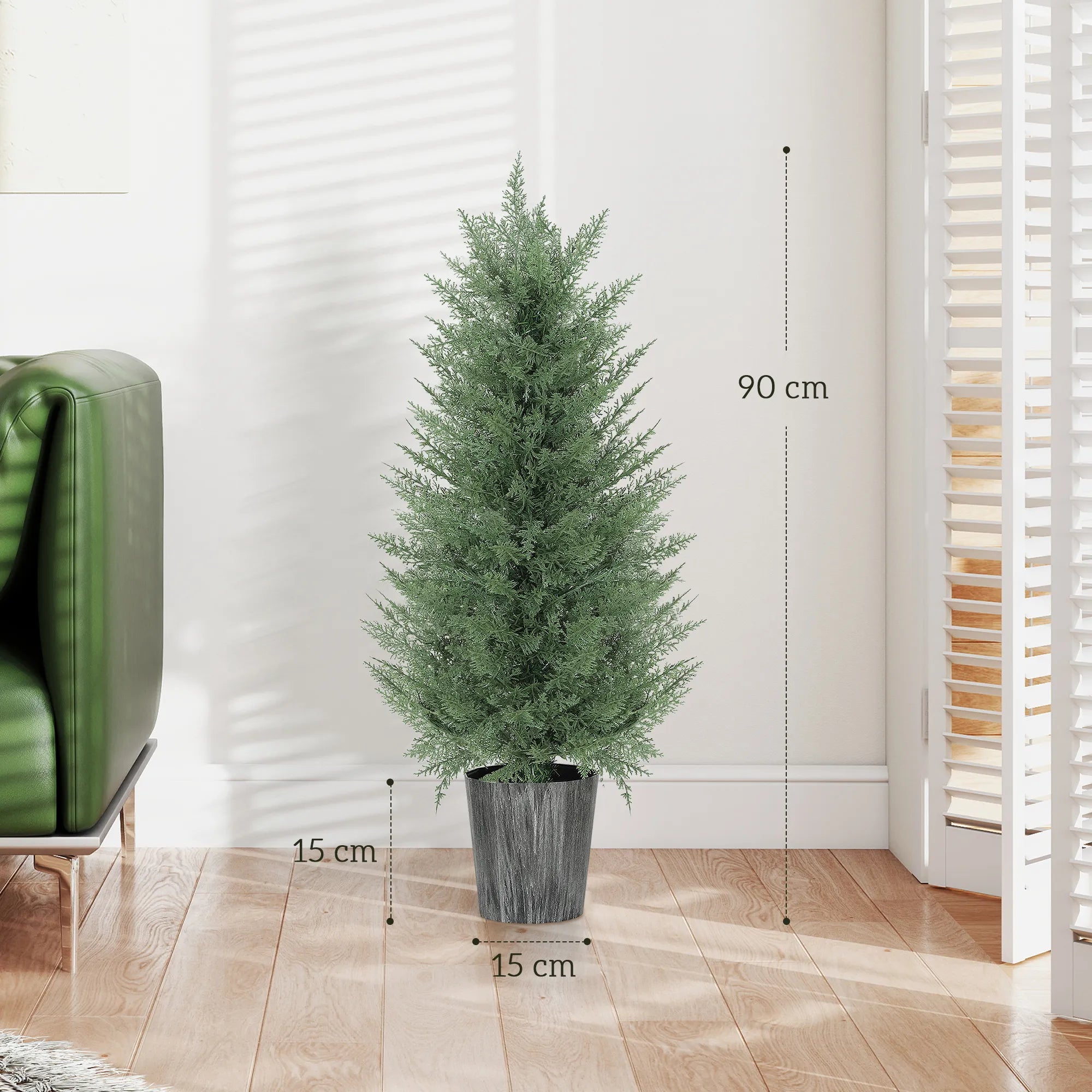 Dirbtinis kiparisas 90 cm, 2 vnt. rinkinys, su vazonais, žalias