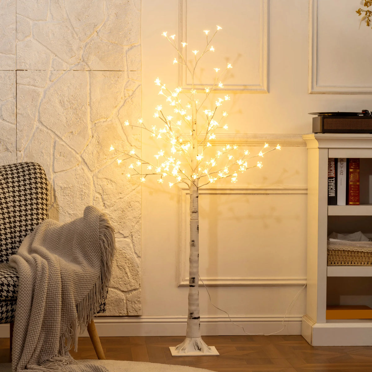 Dirbtinis medelis su LED apšvietimu, 120 LED, 150 cm, šiltai balta spalva