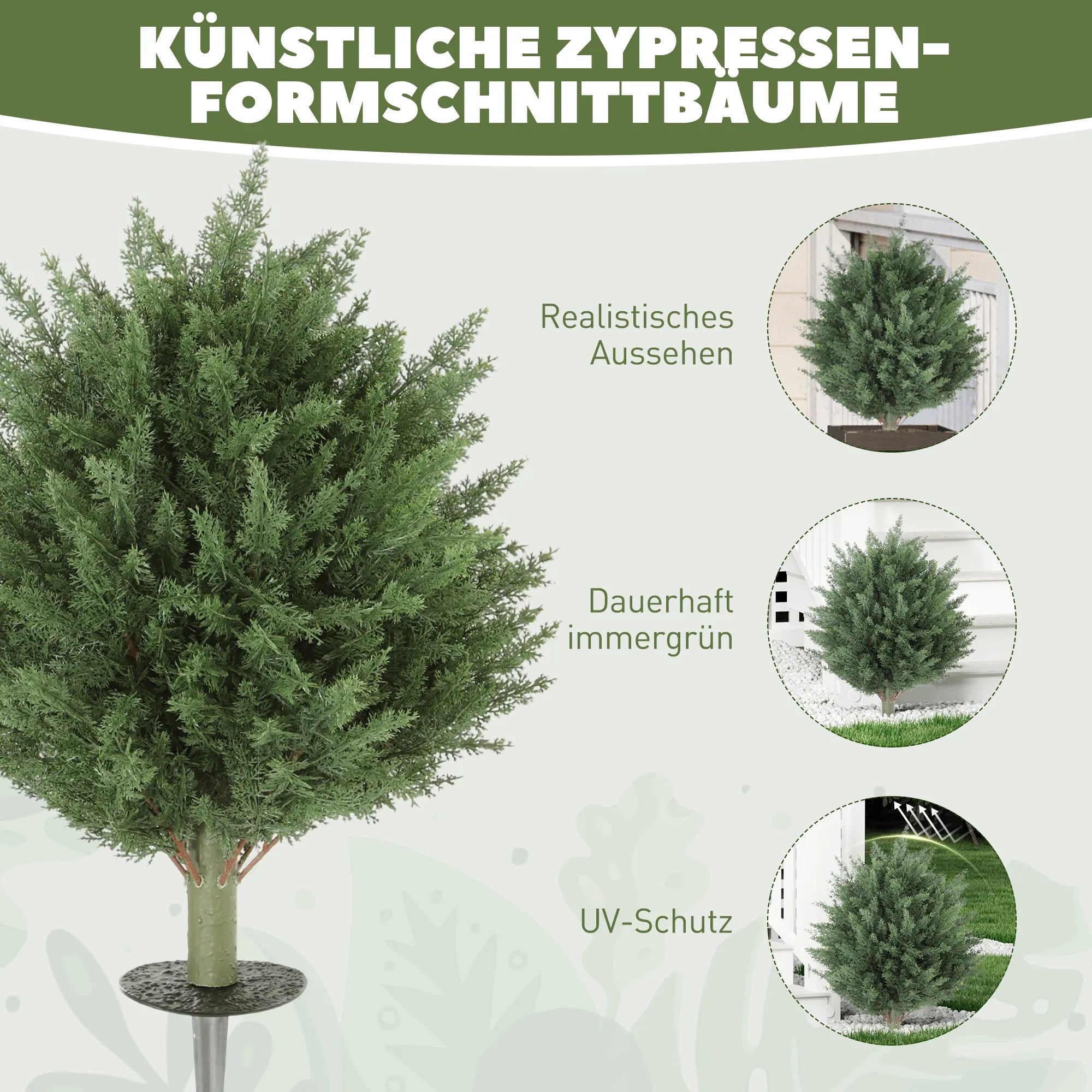 Dirbtinių augalų komplektas, 2 vnt. UV atspari dekoratyvinė kiparisų imitacija, 60 cm, žalia