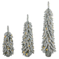 Dirbtinių kalėdinių eglučių komplektas, 3 vnt., apsnigtos, su šiltai balta LED šviesa