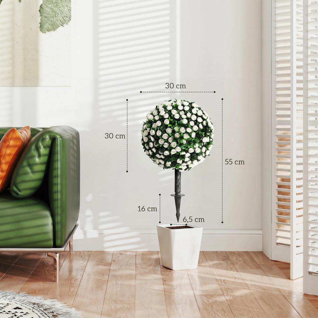 Dirbtinių rožių rutuliai, UV atsparūs, 55 cm, 2 vnt., balti