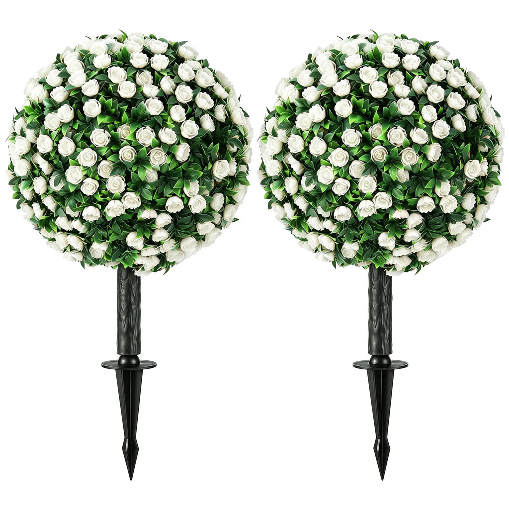 Dirbtinių rožių rutuliai, UV atsparūs, 55 cm, 2 vnt., balti
