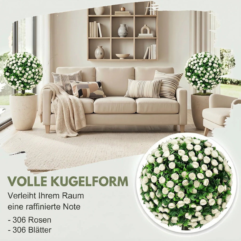Dirbtinių rožių rutuliai, UV atsparūs, 55 cm, 2 vnt., balti