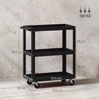 Dirbtuvių vežimėlis su 3 lentynomis, 120 kg, 70,5 × 35 × 82,5 cm, juodas