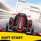 Go-Kart vaikams, elektrinis kartas su signaline ir muzikos funkcija, reguliuojama sėdynė, greitis iki 12 km/h, plastikas, metalas, raudonas