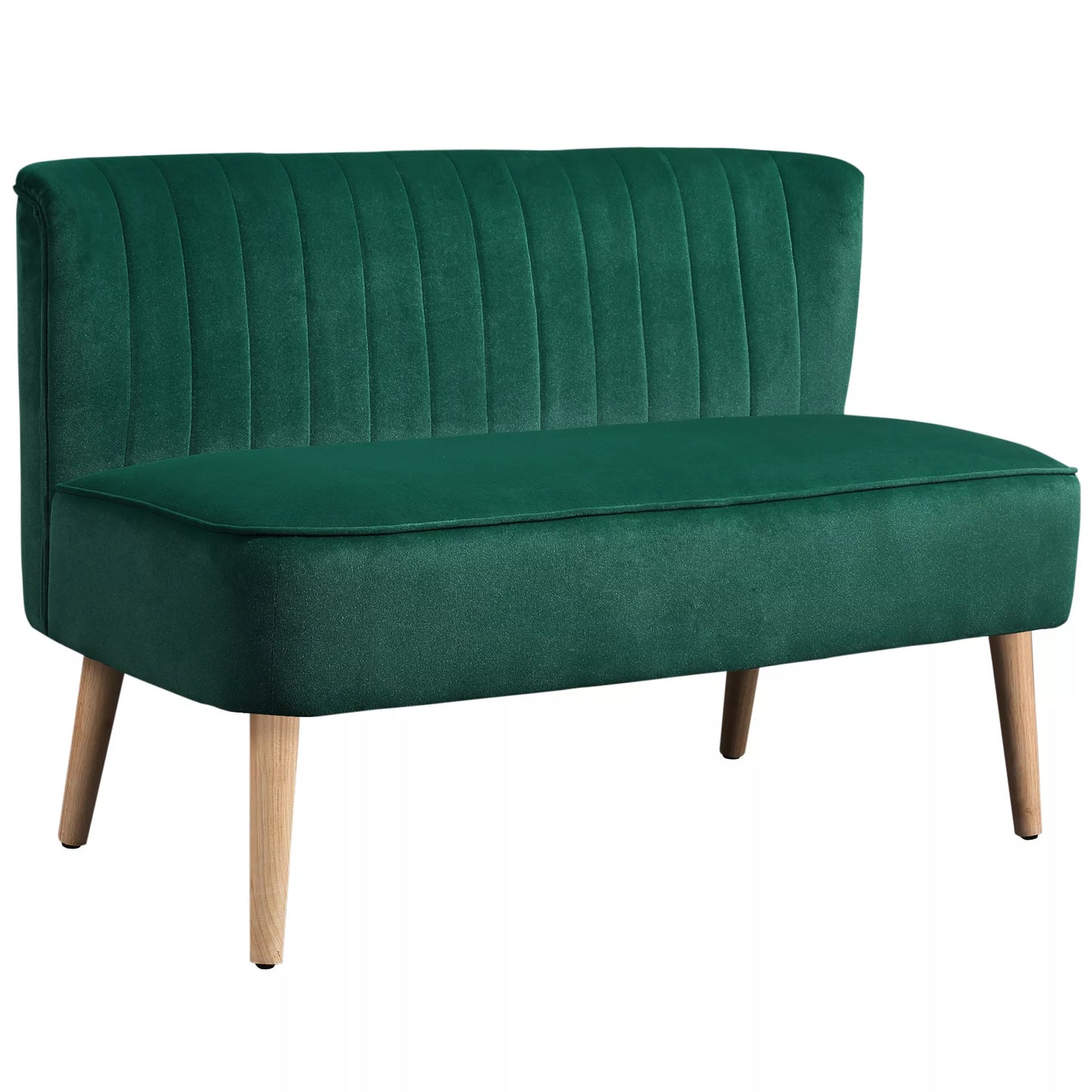 Sofa Retrodesign 2-vietė sofa, medinės kojos, 117 cm x 56,5 cm x 77 cm, tamsiai žalia