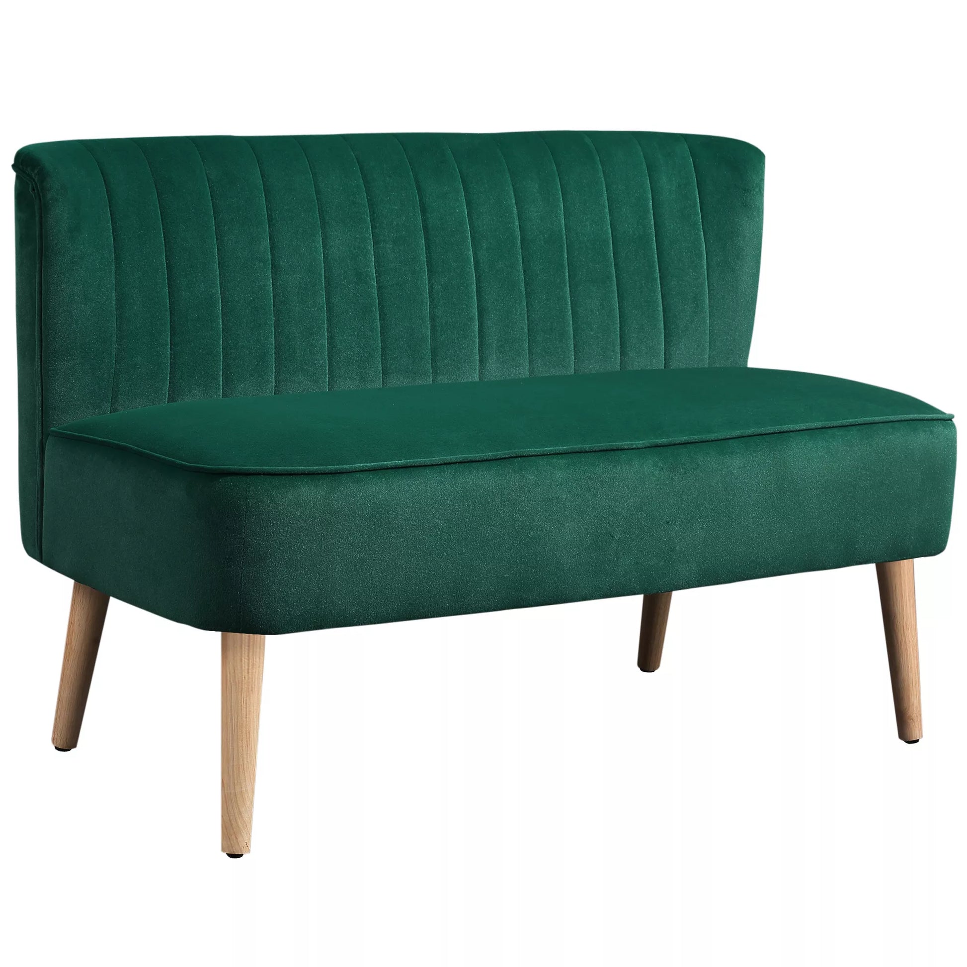 Sofa Retrodesign 2-vietė sofa, medinės kojos, 117 cm x 56,5 cm x 77 cm, tamsiai žalia