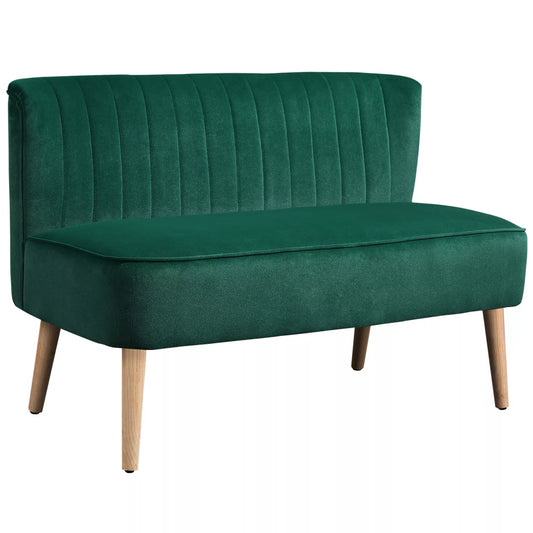 Sofa Retrodesign 2-vietė sofa, medinės kojos, 117 cm x 56,5 cm x 77 cm, tamsiai žalia