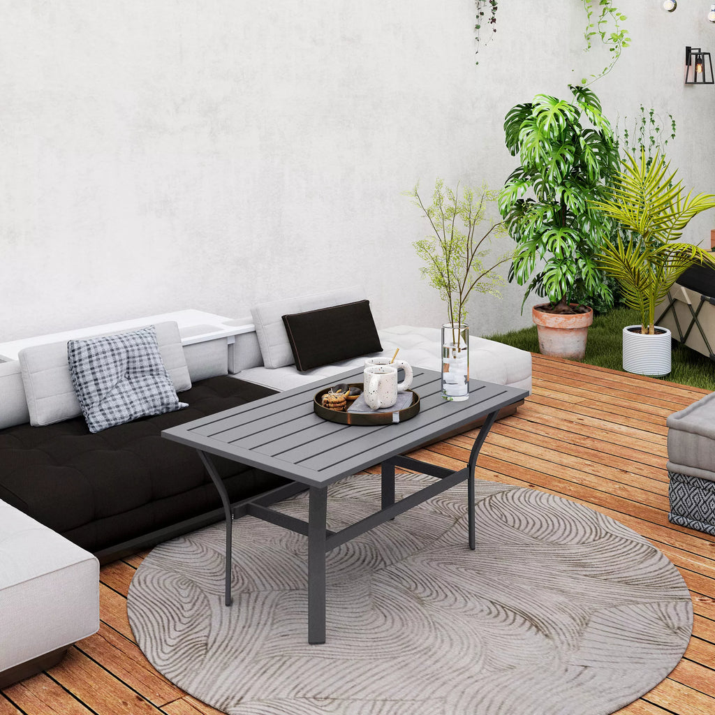 Metalinis pagalbinis stalas Balkono stalas su lamelių dizainu, atsparus atmosferos poveikiui Kavos stalas Sodo stalas 91,5 x 55 x 45 cm Tamsiai pilkos spalvos