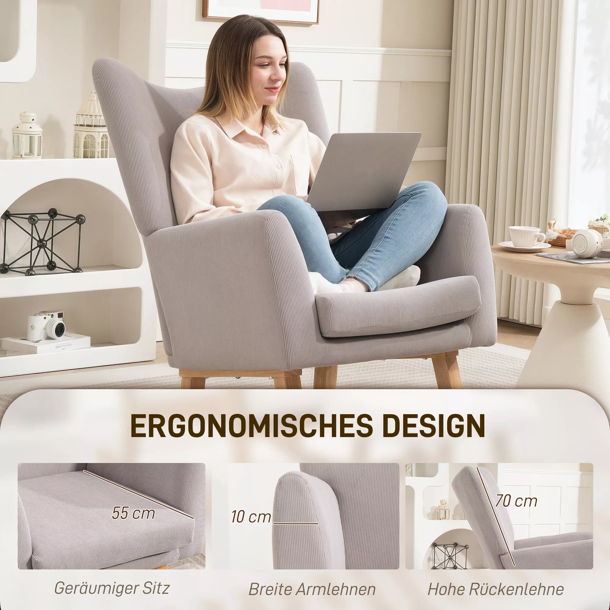 Supamas krėslas su ergonomišku atlošu iki 120 kg, šviesiai pilkas