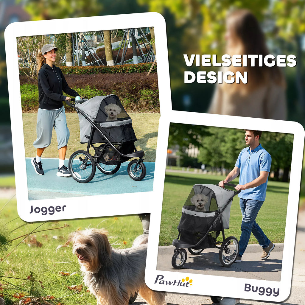 Vežimėlio informacinė grafika apie naudojimą bėgiojant ir vaikštant