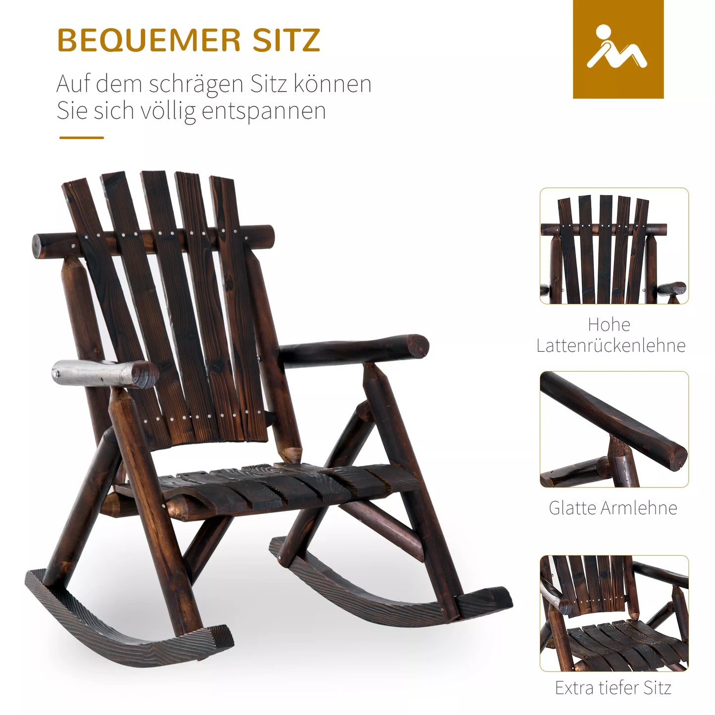 Sūpynės su porankiais, atsparios atmosferos poveikiui, iš apdeginto masyvio medžio, 97 x 69 x 93 cm