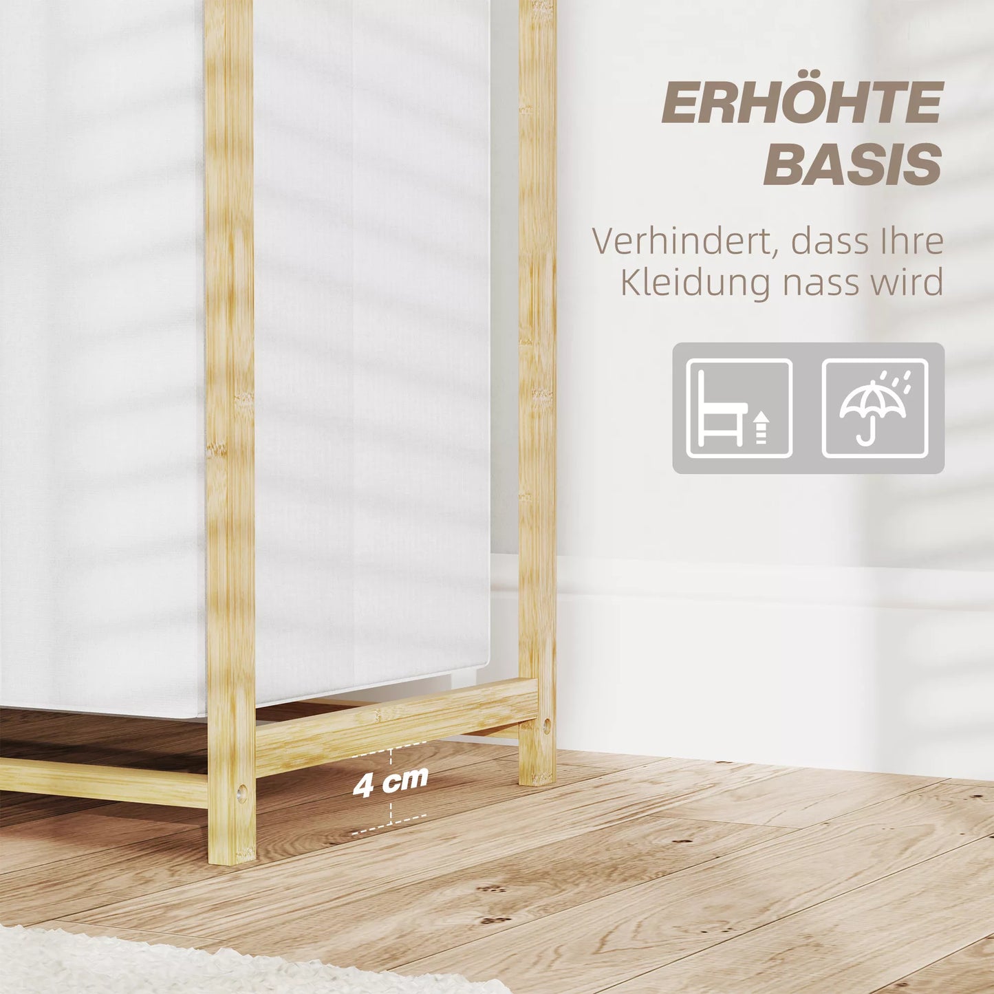 Skalbinių krepšys su skalbinių maišu, audinio stalčius, bambukas, 70x36x70 cm, Balta/mediena