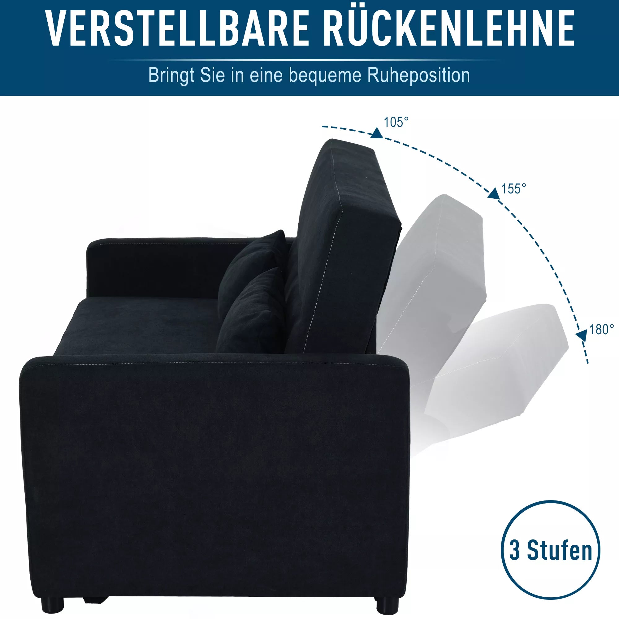 Sofa lova su miegojimo funkcija ir reguliojamu atlošu, 155 cm, juoda