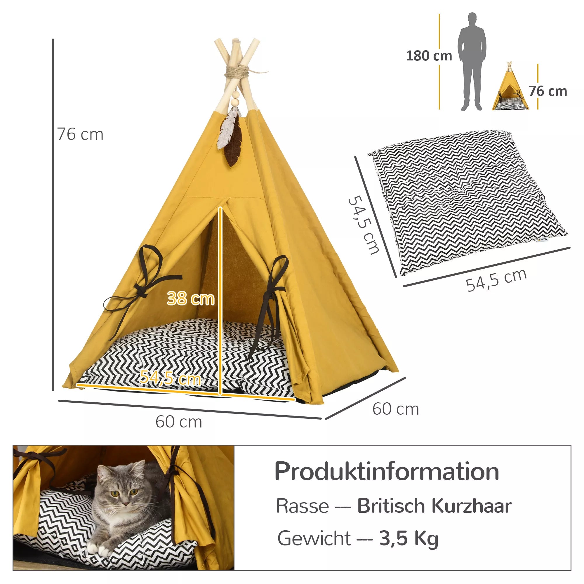 Gyvūnų lovelė, juokingas tipi dizainas, su minkštu pagalvėle, grindų kilimėliu, skirta šunims ir katėms, 60 x 60 x 76 cm