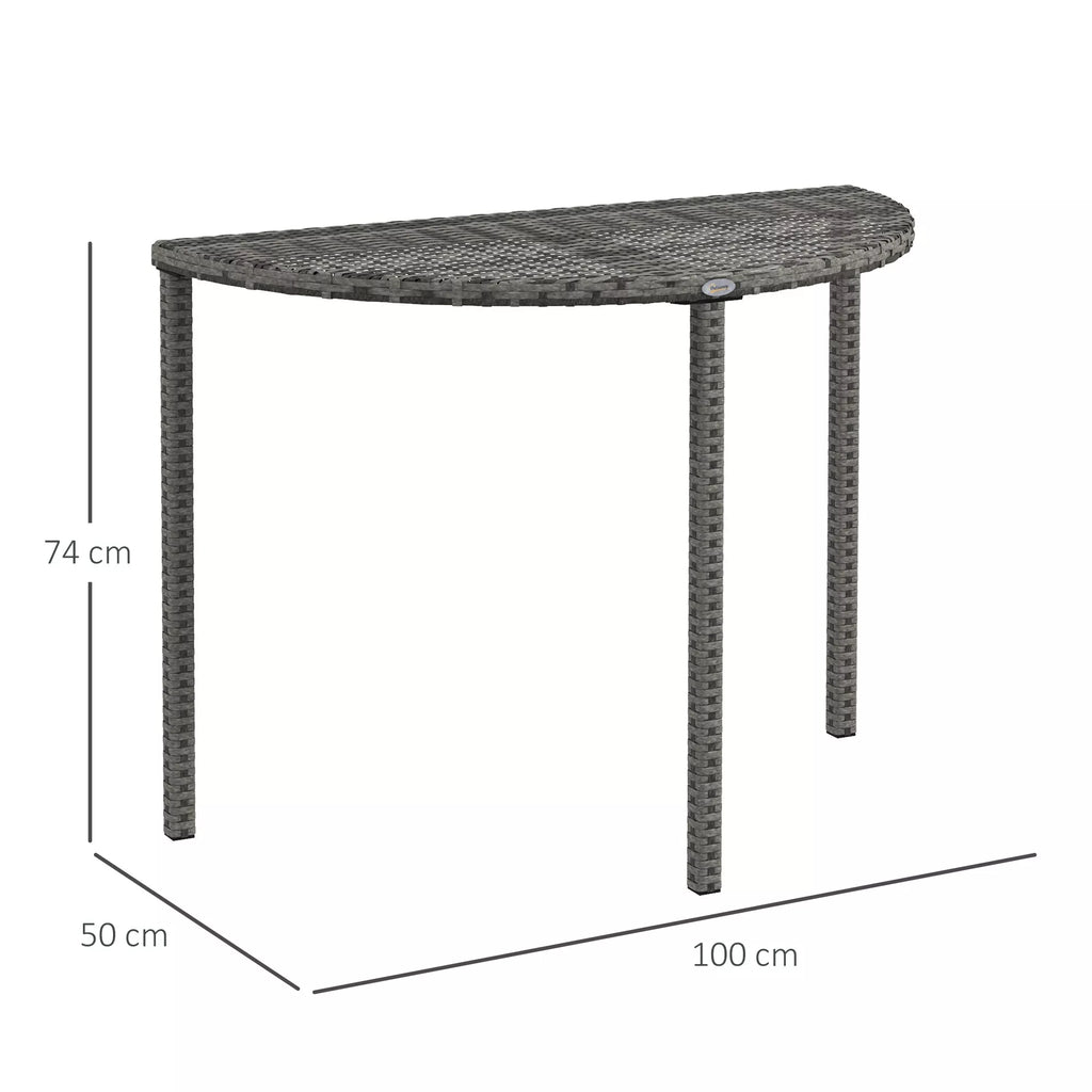 Balkono stalas, pusapvalus, poliratanas + metalas, 100x50x74 cm, pilkos spalvos