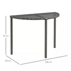 Matmenų schema: pusapvalio stalo aukštis 74 cm, plotis 100 cm, gylis 50 cm