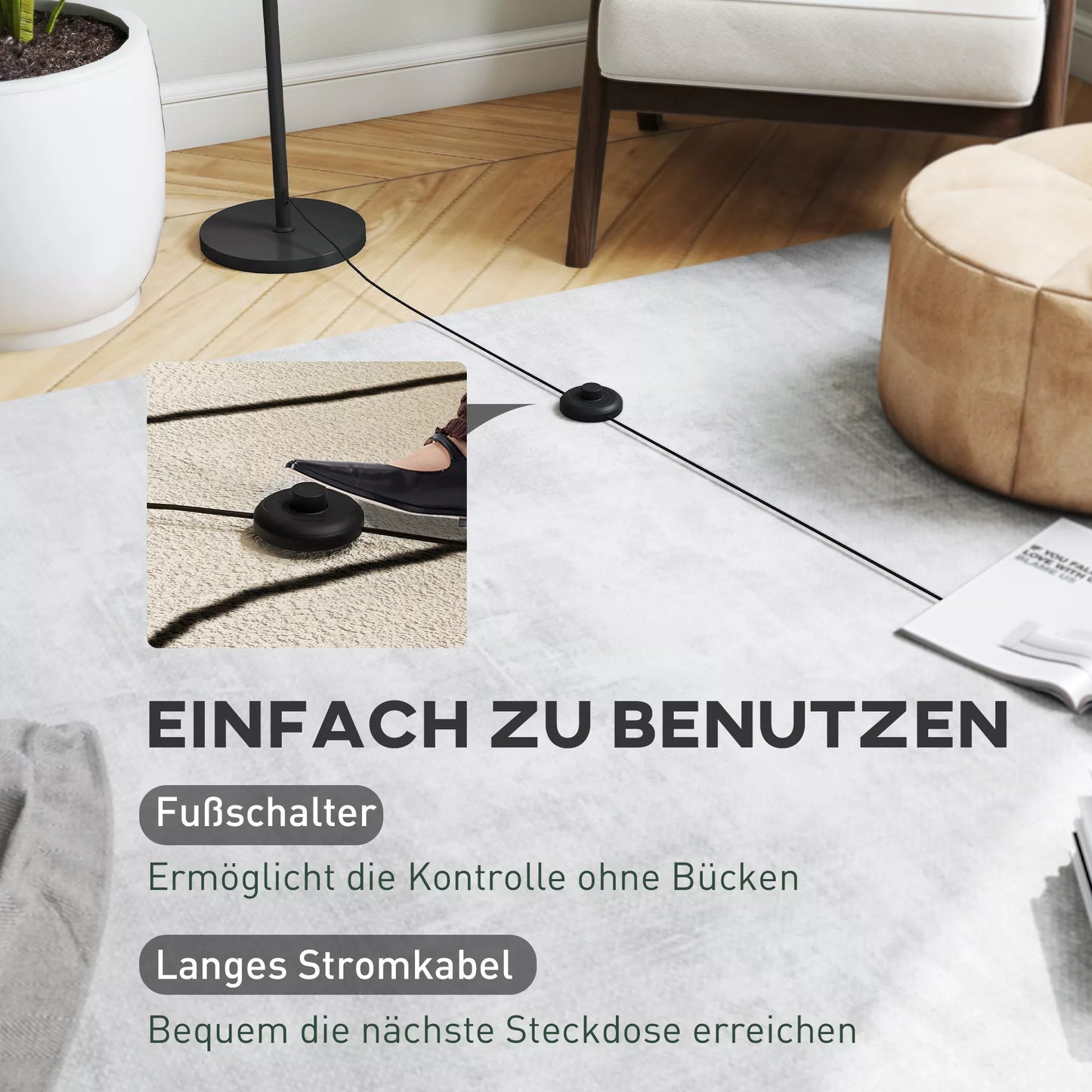 Pastatomas šviestuvas su mėnulio dizaino gaubtu, kojiniu jungikliu, 3 spalvų temperatūromis, metalas, juodas