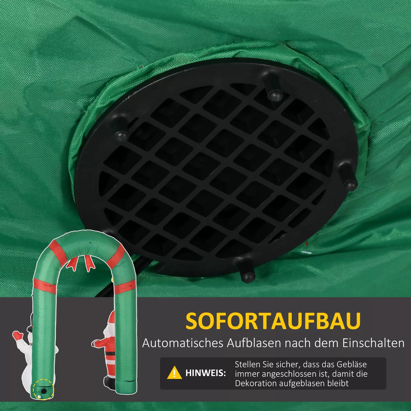 Pripučiamas arka su Kalėdų Seneliu ir Sniego seniu, LED apšvietimu, integruotu pūstuvu, 198 x 80 x 245 cm