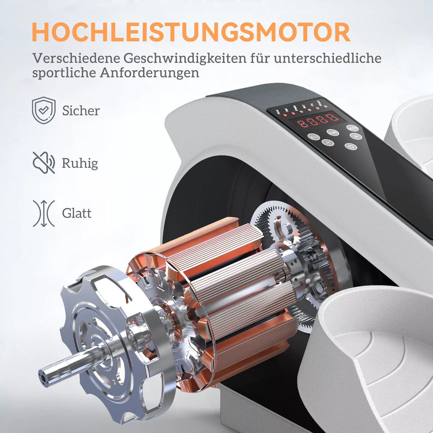 Sėdimojo treniruoklio, mini elipsinio treniruoklio su LCD monitoriumi, nuotolinio valdymo pultu, 10 reguliuojamų greičio lygių, baltos spalvos