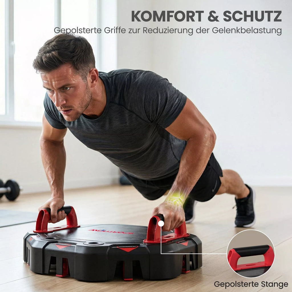 Liegestützbrett 7-in-1 Reguliuojama Push Up Board su atsparumo juostomis Rulonais Durų inkaro, Sulankstoma