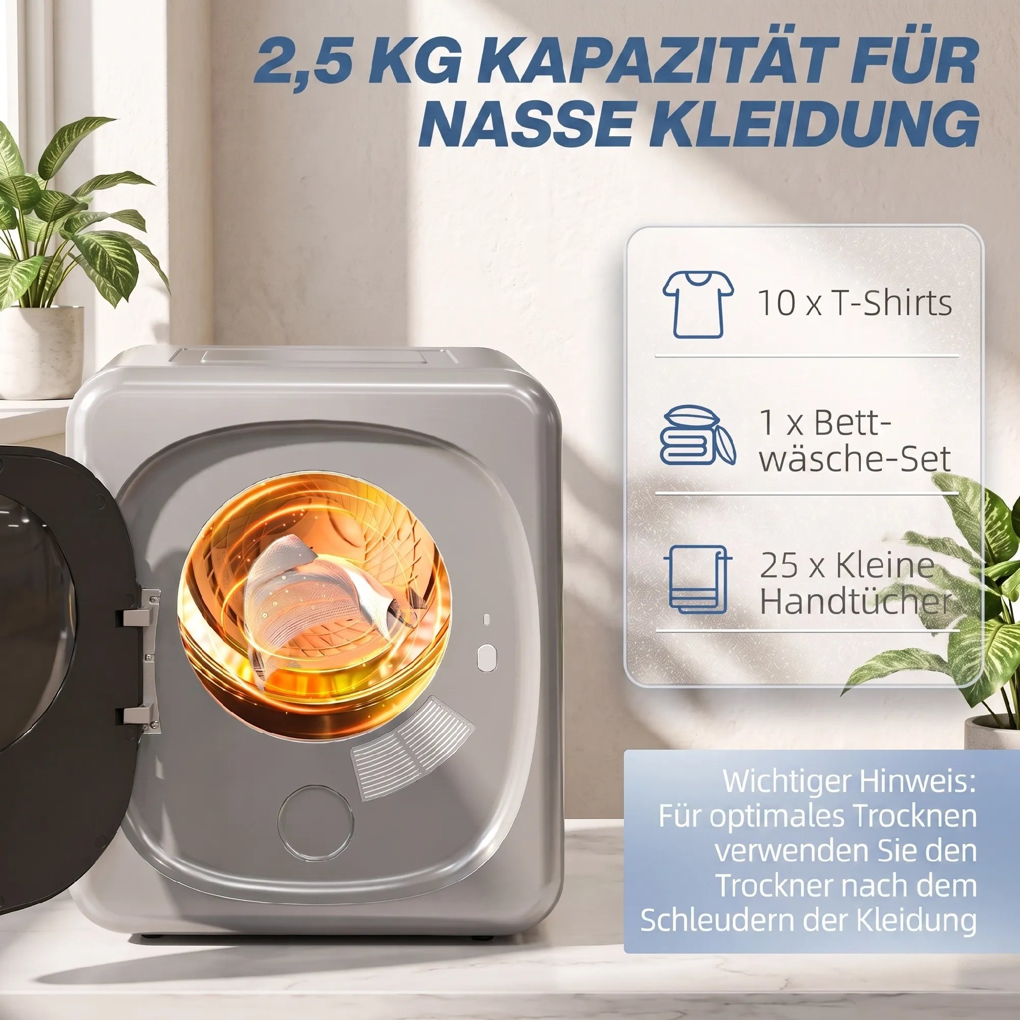 Drabužių džiovyklė, 2,5 kg, 800 W, su išmaniuoju režimu, sidabrinė