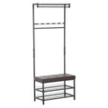 Drabužių kabykla su suoliuku batams ir 5 kabliukais, 72,5x35x180 cm, juoda/ruda