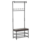 Drabužių kabykla su suoliuku batams ir 5 kabliukais, 72,5x35x180 cm, juoda/ruda