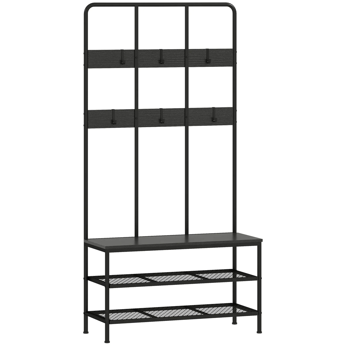 Drabužių kabykla su suoliuku ir batų lentyna, juoda, 91 cm