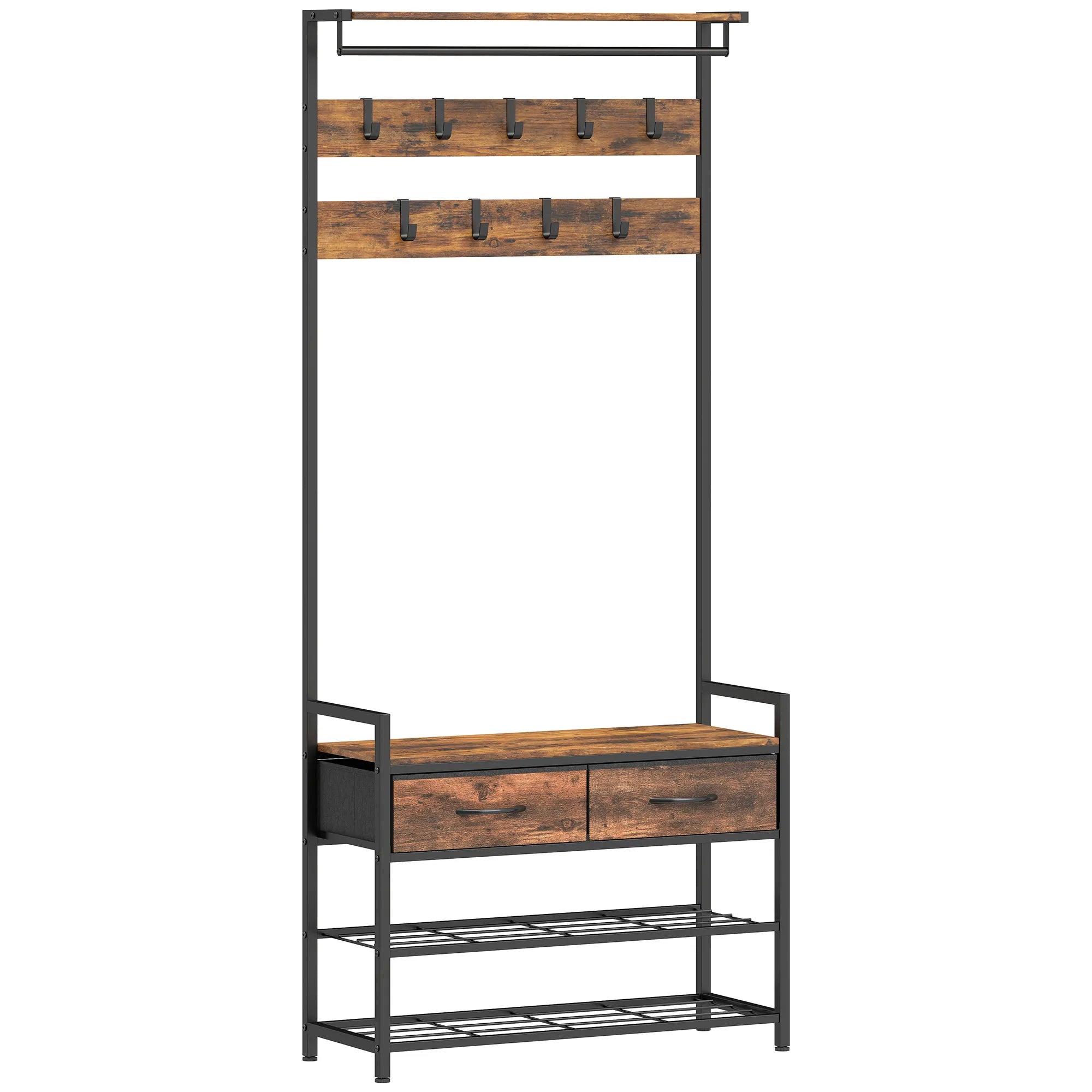 Drabužių kabykla su suoliuku pramoninio stiliaus 80x181.5 cm ruda