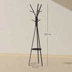 Drabužių stovo matmenų schema: 180 cm aukštis, 45x45 cm pagrindas